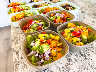 Meal Prep with Colorful Salads in Containers