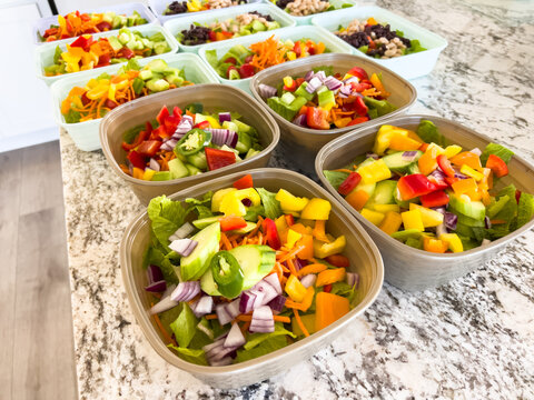 Meal Prep with Colorful Salads in Containers