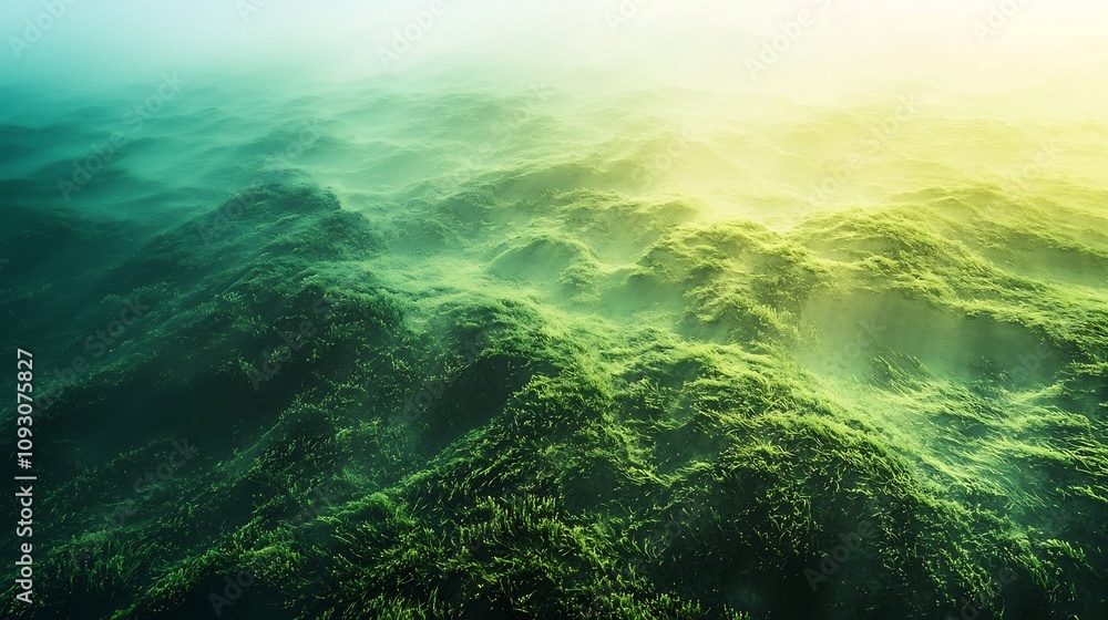 Poster soothing green gradient with soft hazy highlights creating a serene and calming natural landscape th