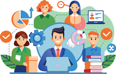 Management CRM system, flat illustration, vector illustration.