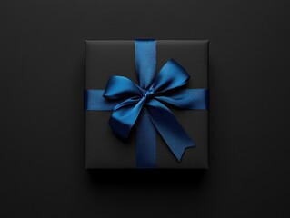 Black Gift Box With Blue Ribbon