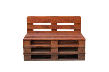 Wooden bench of construction pallets isolated on white background. outdoor furniture concept