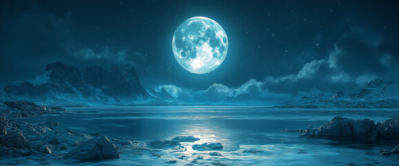 Professional photography of the full moon on the ocean coast