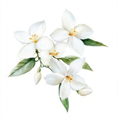 Fototapeta premium Watercolor jasmine flowers, gentle, elegant on white background 