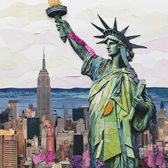 Fototapeta premium Statue of Liberty, NYC cityscape collage.