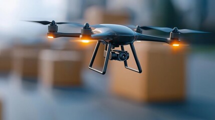 Drone delivery in urban logistics cityscape technology showcase daylight aerial view innovative supply chain solutions