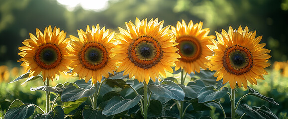 Sunflowers in the field. Golden sunflowers blooming on a sunny day, with a beautiful natural background.