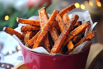Sweet Potato Fries Crispy, slightly sweet fries made from sweet potatoes, seasoned and baked or fried, offering a healthier yet delicious alternative to regular fries