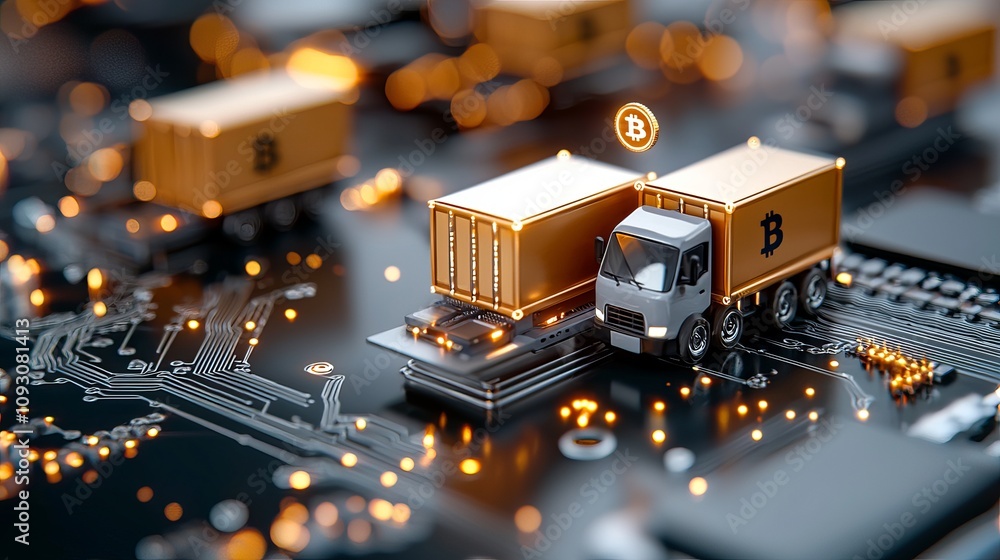 Aufkleber blockchain logistics event crypto transportation digital marketplace visual concept urban environmen