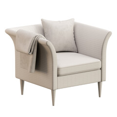 A chair with a white blanket draped over it