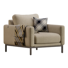 A chair with a plaid blanket draped over it