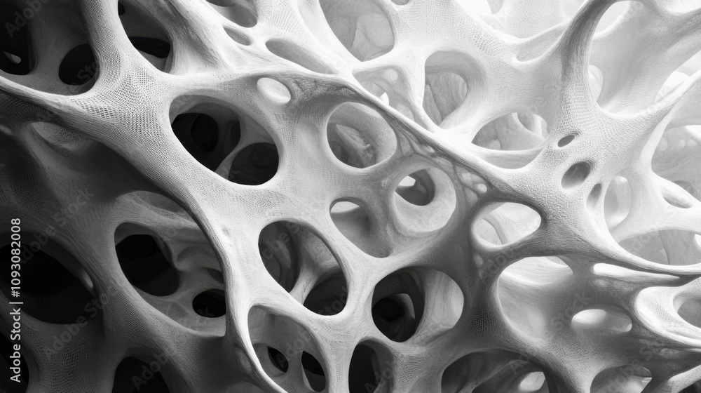 Poster intricate abstract textures displaying organic forms and light patterns revealing a complex structur