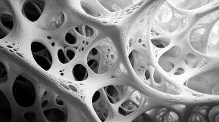 Intricate abstract textures displaying organic forms and light patterns revealing a complex structure in monochrome tones