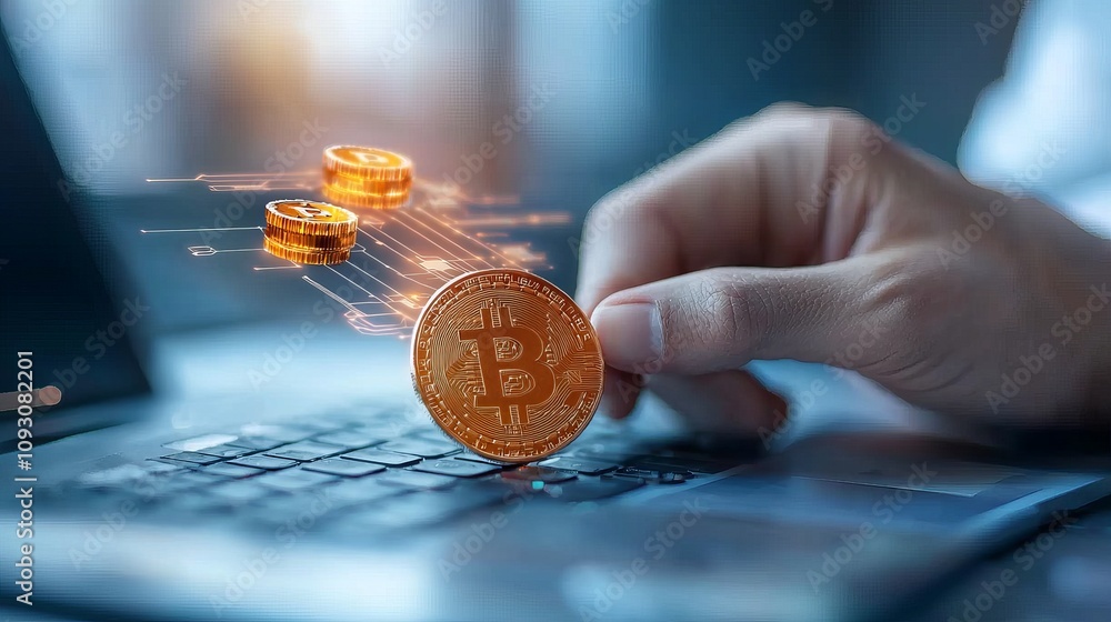 Poster cryptocurrency transactions digital workspace infographic visualization modern technology close-up v