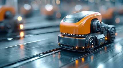 Logistics robots in action warehouse environment dynamic interaction futuristic technology industrial setting advanced automation concept for efficient operations