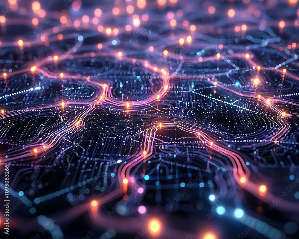 Poster glowing neural network analyzing past campaigns for optimized future marketing strategies