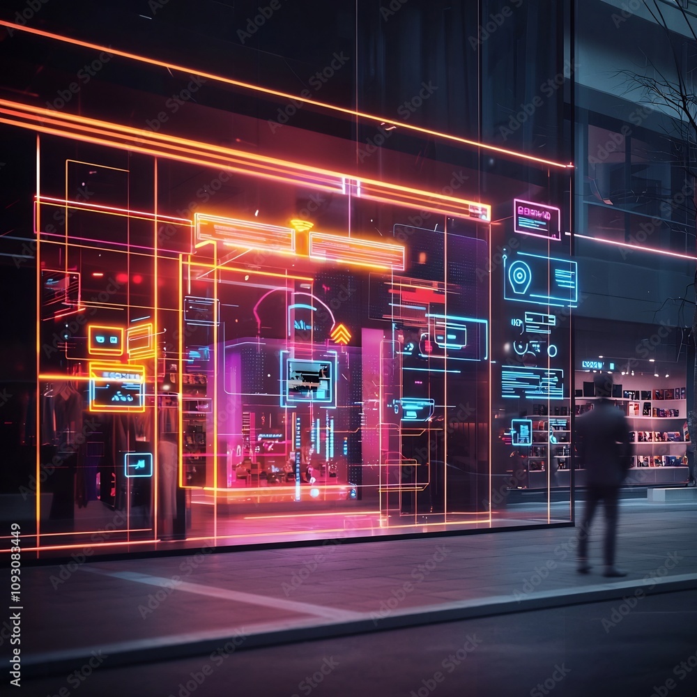 Poster glowing digital storefront with ai powered real time recommendations based on customer profiles and 