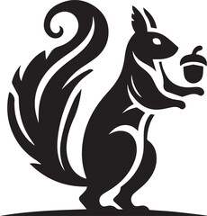 A squirrel balancing on its legs while holding an acorn silhouette vector