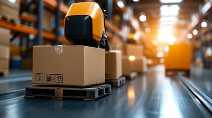 Advanced automation in a futuristic factory siamrat smart pallet systems revolutionizing industrial logistics high-tech environment aerial perspective streamlined operations