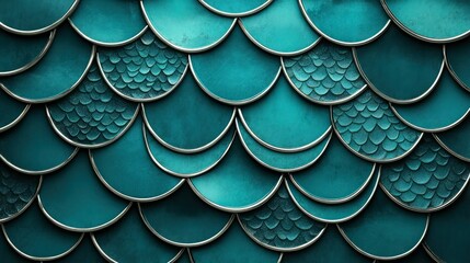 Obraz premium Close-up view of overlapping iridescent teal scales showing subtle texture variations perfect for a vibrant background or banner design element.