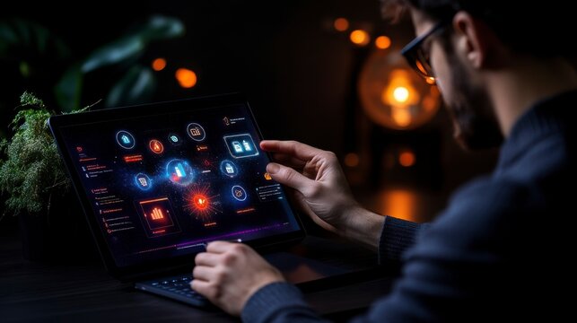 Software Engineer Integrating IoT Solutions in Dark Room