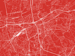 Christmas Map of Herne, Germany in Snowy White on Festive Red Background.