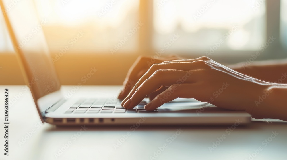 Poster focused work session home office digital interaction bright environment close-up view productivity c