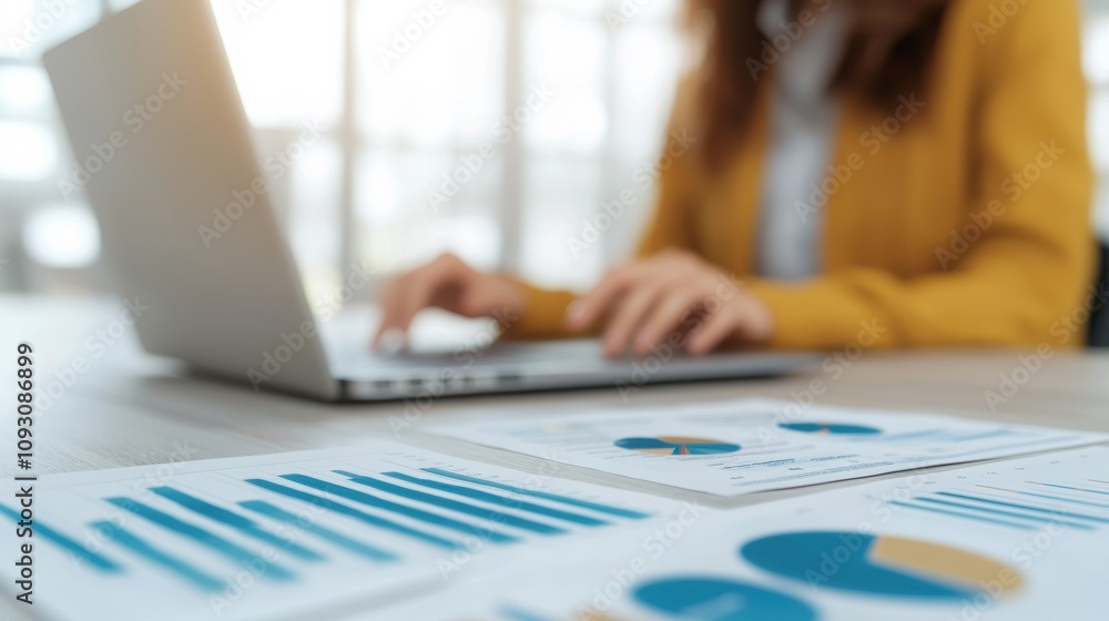 Poster analyzing business trends office space document review modern environment close-up view data visuali