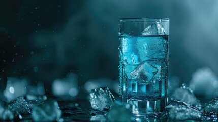 Icy cold drink illuminated in vibrant, colorful light
