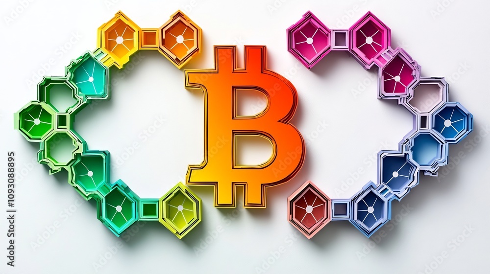 Aufkleber vibrant layered papercut of bitcoin blockchain network a symbolic representation of the decentralize