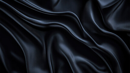 Obraz premium Glossy black fabric folds creating an elegant texture displayed in soft lighting for a luxurious ambiance