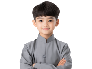 Young boy in gray shirt, a portrait of childhood simplicity and casual style young