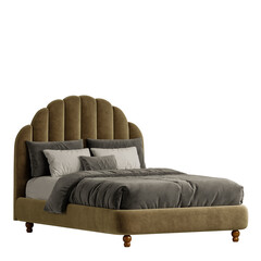 A bed with a headboard and pillows