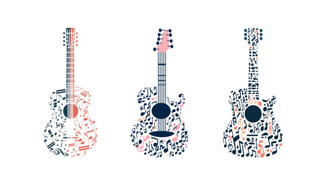 guitar silhouette musical note vector design illustration