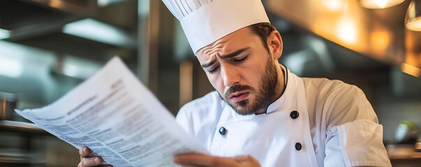 Upset Chef Reading Scathing Restaurant Review in Newspaper