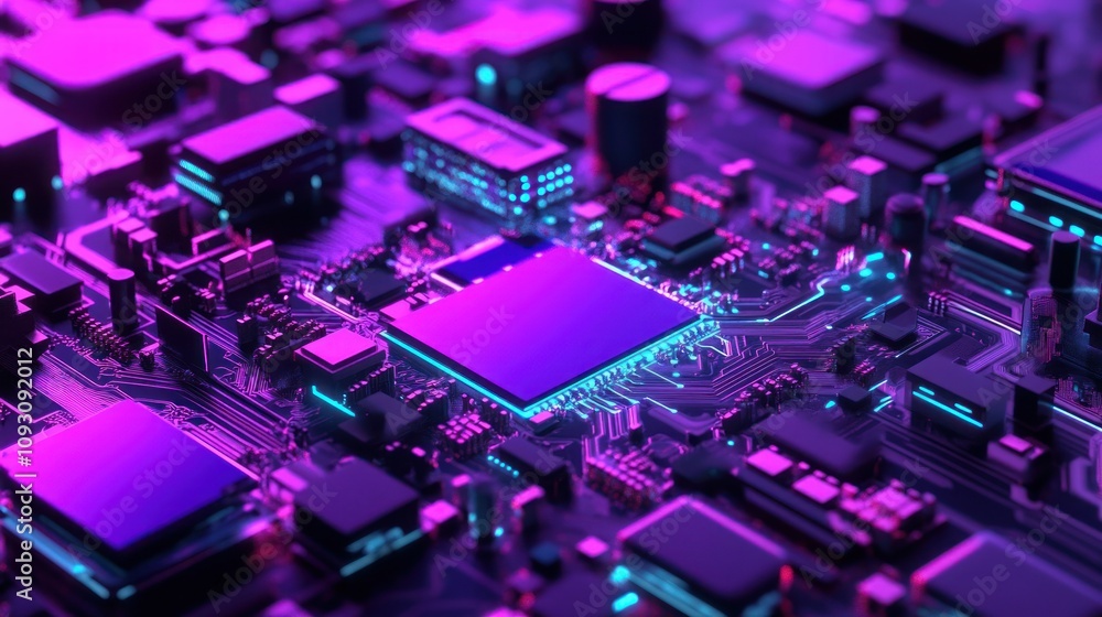 Fototapete illuminated circuit board showing central processing unit