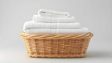 Obraz premium stack of folded white towels in a wicker basket.on white background.3d Illustration.