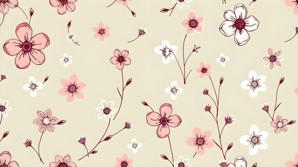 Abstract hand drawn flowers, seamless patterns with floral for fabric, textiles, clothing, poster, cover, banner, wall art, home decor, background. Vector illustration. Generative AI