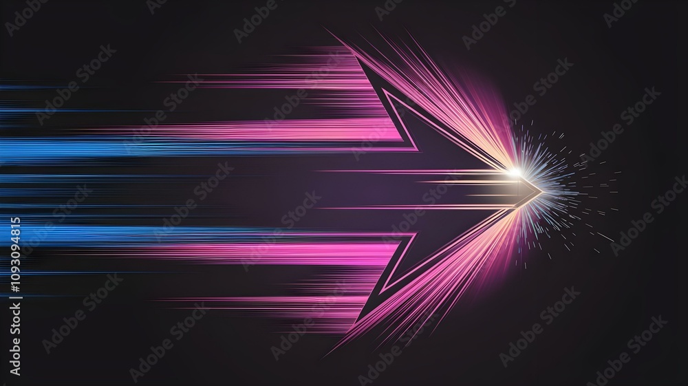 Poster dynamic speed and direction: an abstract arrow with vibrant color streaks, conveying motion and ener