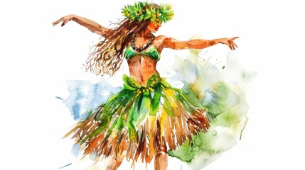 Hula in the Coola Day Vibrant watercolor of hawaiian hula dancer celebrating tropical culture