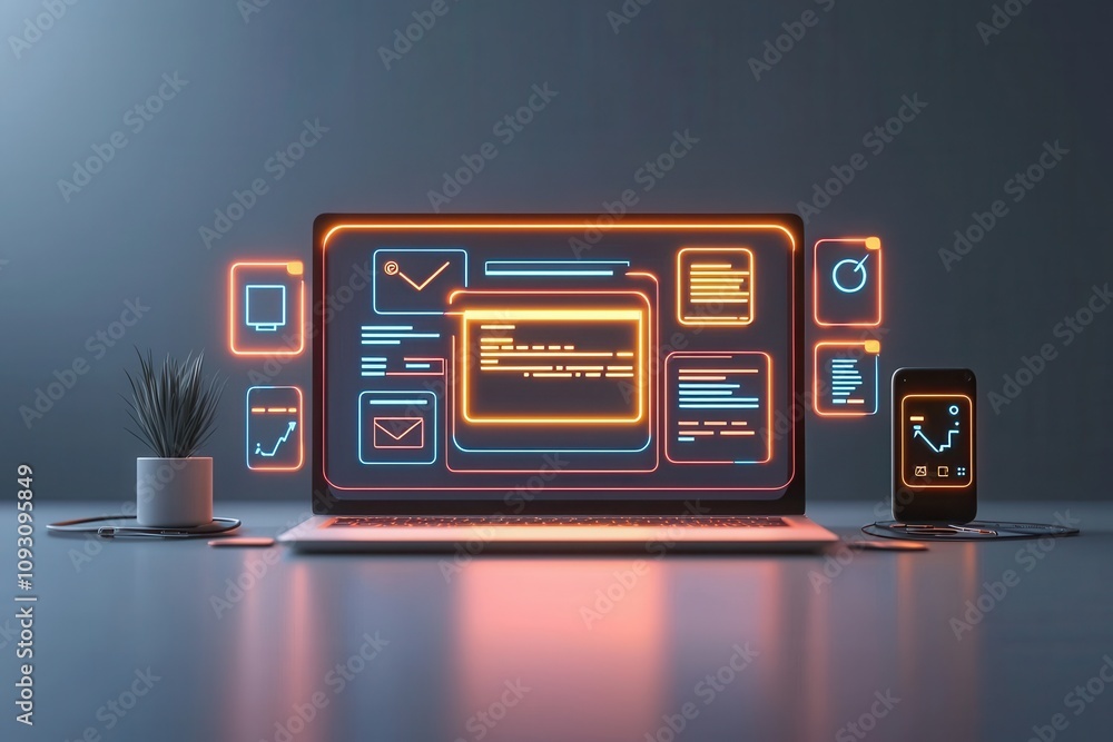 Aufkleber dynamic online learning environment an intricate laptop displaying educational apps modern workspace