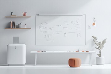 Interactive digital whiteboard session modern office space educational tools minimalist design creative collaboration enhancing online learning experience
