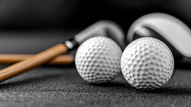 Vintage golf equipment including classic wooden clubs and an aged golf ball captured in a black and white photograph that evokes the nostalgia and rich history of the beloved sport of golf