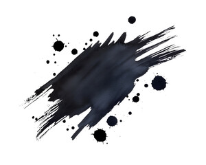 Watercolor of black splattered, blob isolated on white background