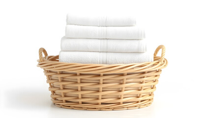 Obraz premium stack of folded white towels in a wicker basket.on white background.3d Illustration.