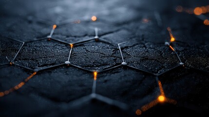 Anti tracking and security concept: A dark, textured surface featuring glowing hexagonal patterns, evoking a sense of science and technology.