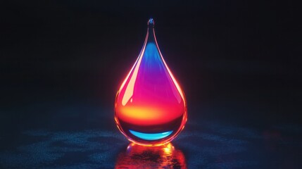 Obraz premium Colorful liquid drop glowing with radiant hues, seamlessly looping on a black backdrop in 4K detail