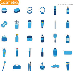 Blue Cosmetic Icons Makeup, Skincare, Tools, and Accessories
