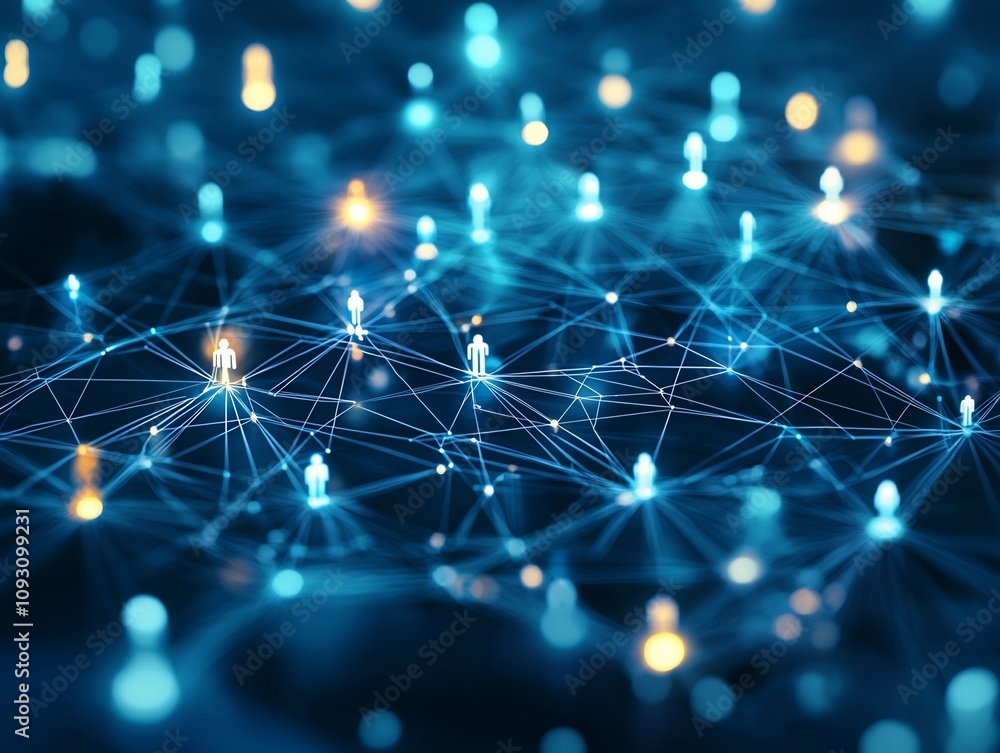 Aufkleber glowing digital network of interconnected dots representing collaborative business teamwork