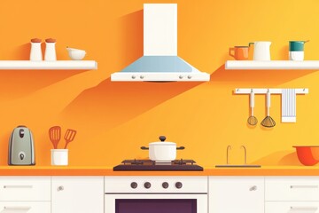 Modern Kitchen Interior Design with Stylish Cabinet and Cooking Utensils on Stove